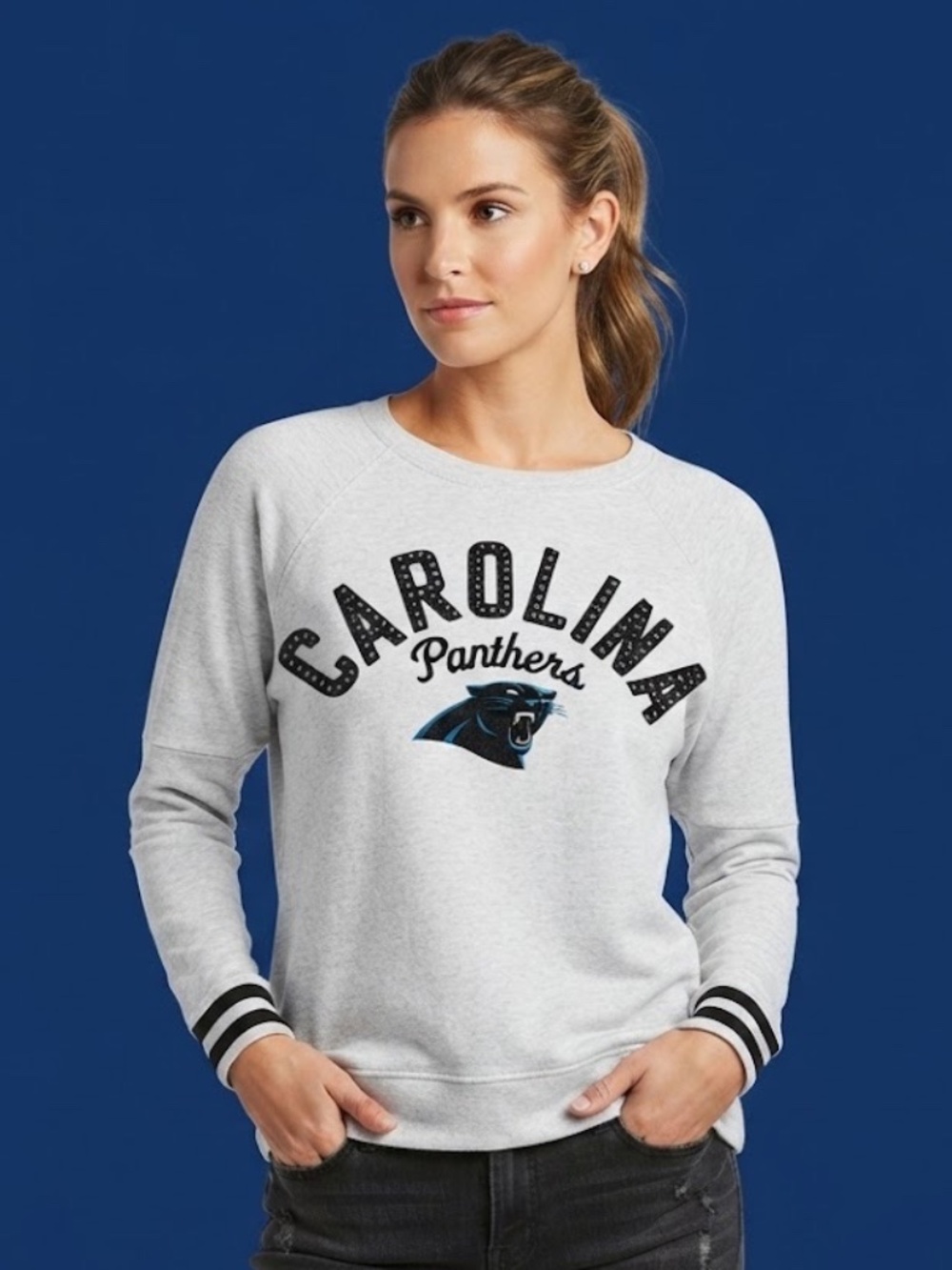 Carolina Panthers Touch by Alyssa Milano Women's Pullover Gray Game Day Shirt L
